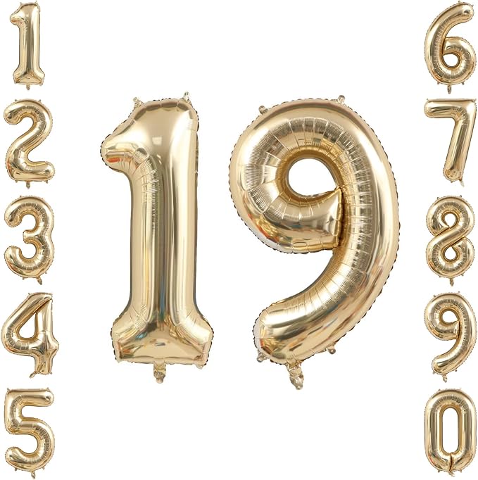 White Gold Number 19 Balloon 40 Inch, Champagne Foil Final Teen Decoration | by Unknown