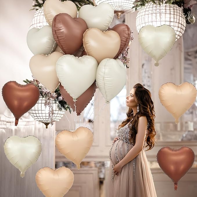 Cream Brown Heart Balloons - Image 5