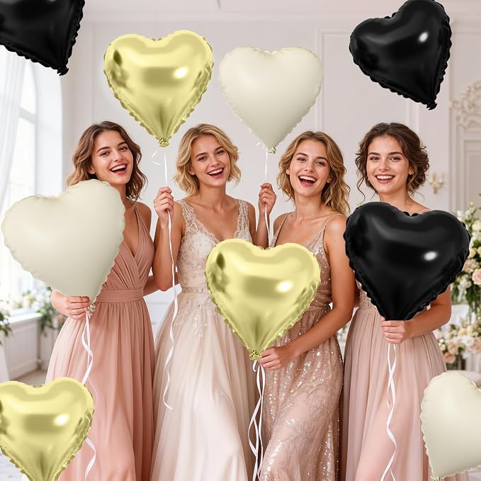 Gold Black White Heart Balloons - Image 8
