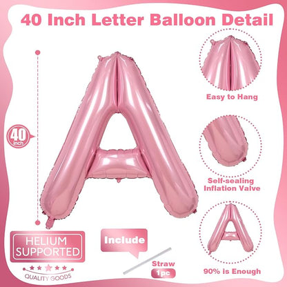 40" Balloon Letter A Pastel Pink, Large Foil Pink Letter Balloons Set A - Image 2