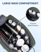 WANDF Toiletry Bag for Men Travel Toiletry Organizer Canvas and Leather Dopp Kit Water-Resistant Shaving Bag for Travel Accessories (Green, Large)