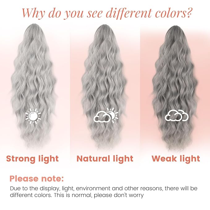 Ponytail Extension, 18 Inch Claw Clip Ponytail Extensions Curly Wavy Ponytail Hair Extension Jaw Clip on Pony Tails Hairpiece for Women Fluffy Natural Synthetic for Daily Use (Silver Grey)