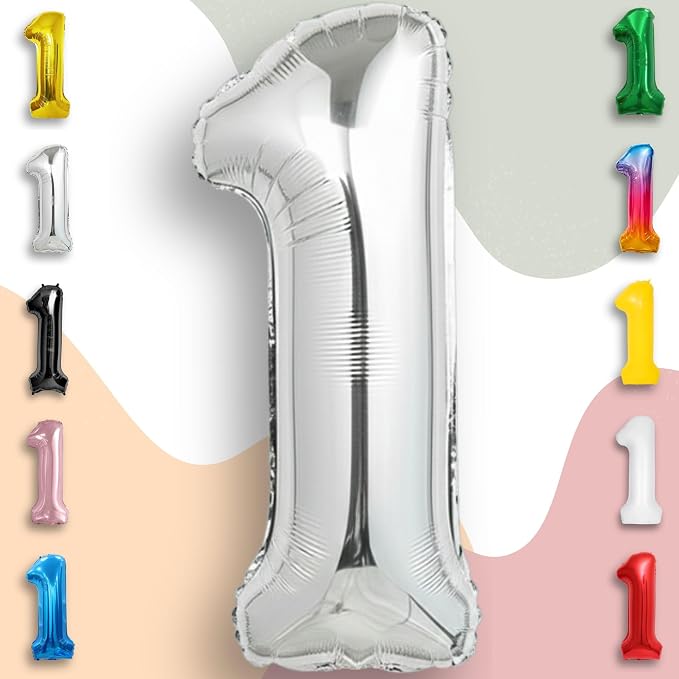 Silver Number Balloon 1 Mylar Foil Balloons 16 inch Small - Image 5