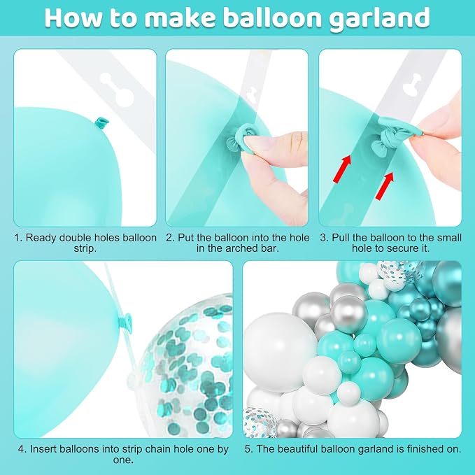 Amandir 153Pcs Teal Balloons Arch Garland Kit Different Size 18 12 10 5Inch | - Image 4