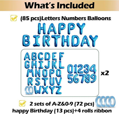 16" Blue Letter Number Balloons, Happy Birthday & 2 Sets of A-Z 0-9, Foil Mylar - Image 2