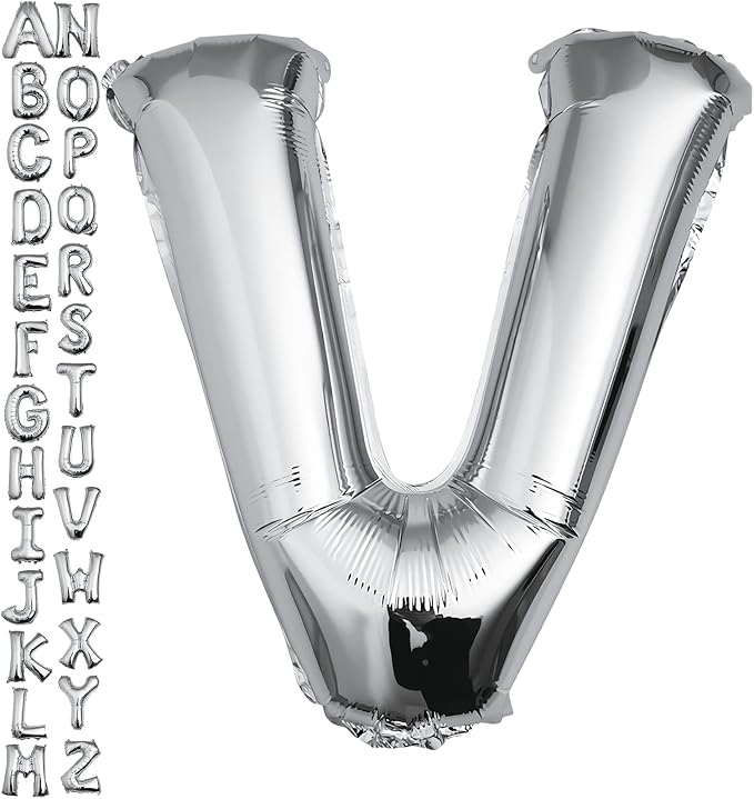 40 inch Silver Letter V Balloon, Big Size Alphabet Foil Mylar Helium Balloons by VHUWE