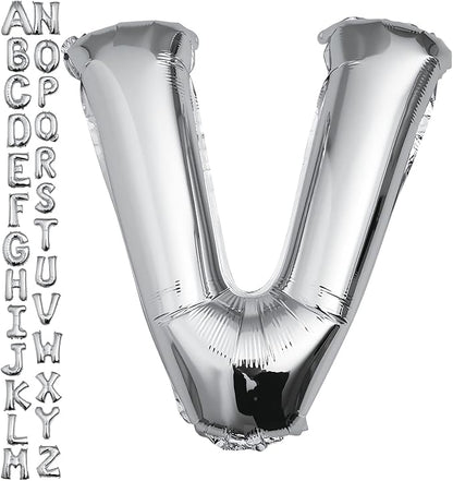 40 inch Silver Letter V Balloon, Big Size Alphabet Foil Mylar Helium Balloons by VHUWE