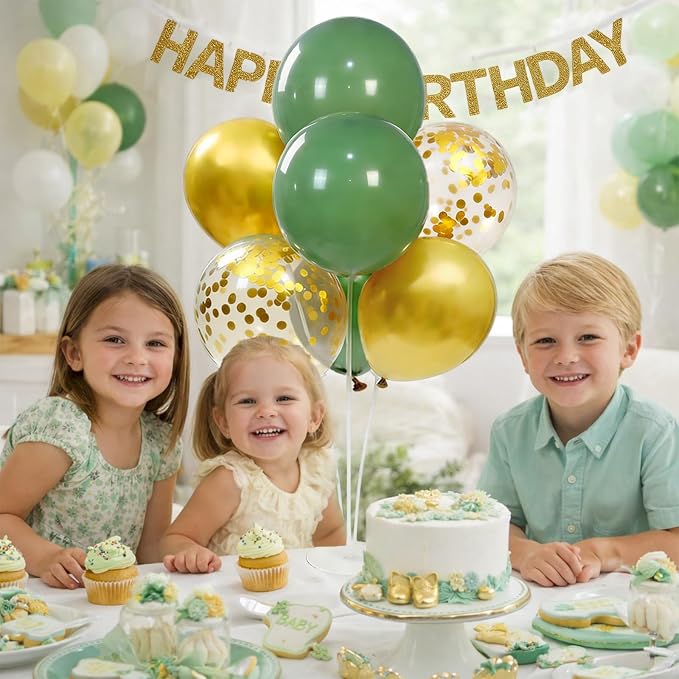 4Sets Green and Gold Balloon Centerpieces - Image 3