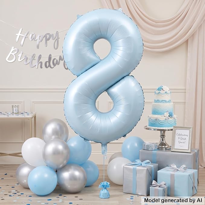 40 Inch Light Blue Number 8 Foil Balloon - Image 3