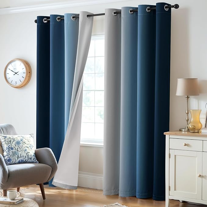 Yakamok 100% Blackout Curtains Ombre Blue Curtains - Image 6