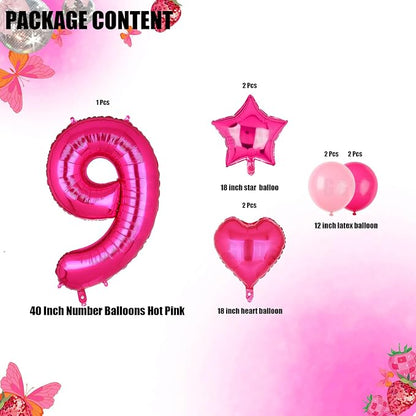 40 Inch Number Balloon Hot Pink 9 Set Cowgirl Pink 9th Birthday Decor 9 Pcs | - Image 2