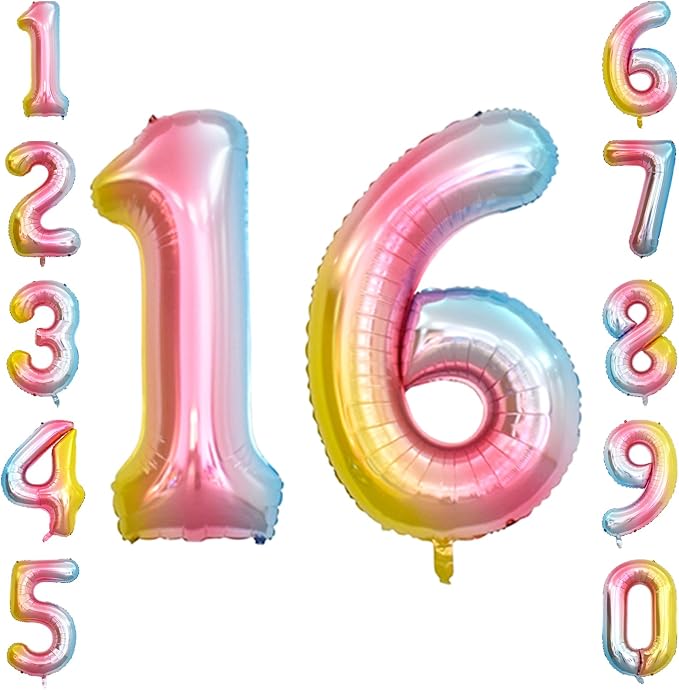 Rainbow Ombre Number 16 Balloon 40Inch, Pastel Foil Decor by Unknown
