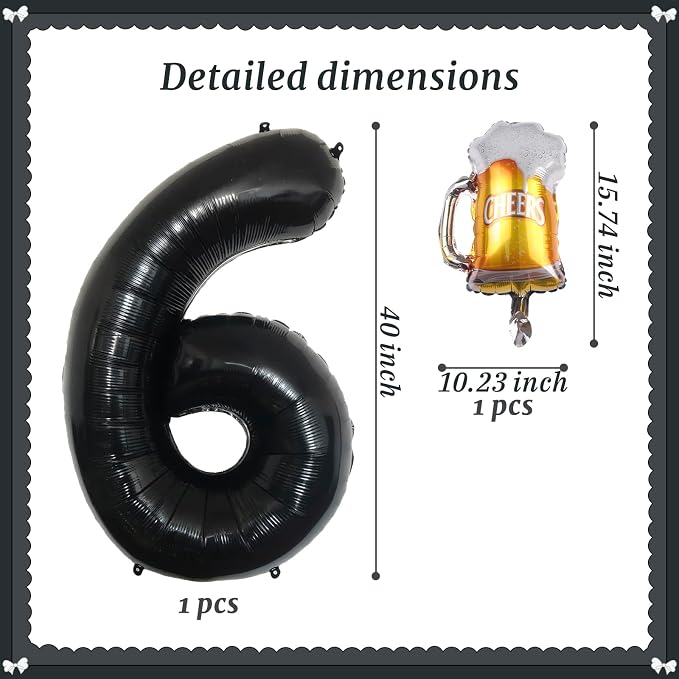 40 Inch Black Giant Number Balloon And Mini Beer Balloon Foil Polyester Film - Image 2