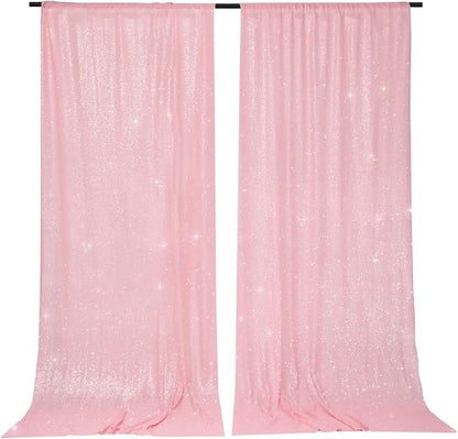 PartyDelight Pink Sequin Backdrop Curtains 5x10ft 2 Sparkly Panels | 4 Inch Rod by PartyDelight