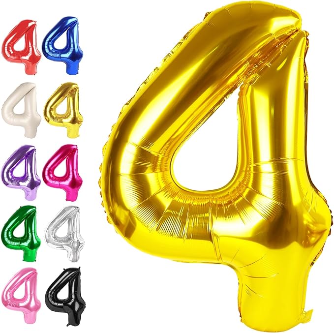40 Inch Gold Large Number 4 Balloons, Giant Foil Number Four 14 24 34 40 44 by Upgesy