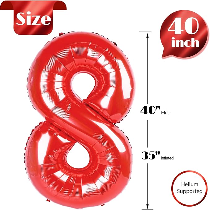 Red Number 8 Balloon 40 Inch - Image 5