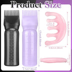 2 Pack Hair Oil Applicator Bottle for Scalp with Massage Comb,6 OZ Hair Oil Bottle with Root Comb for Scalp, Shampoo Scrubber Applicator,Hair Dye Tools(Black, purple)