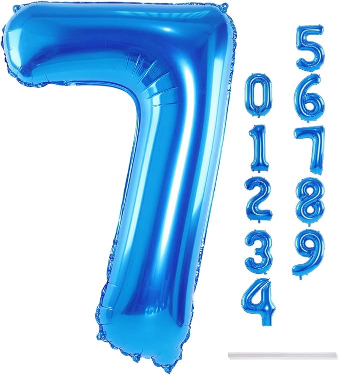 40" Blue Number 7 Balloon for Boys, Large Self Inflating Foil Number Balloons - Image 9