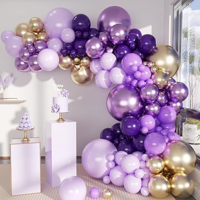 MEBAY Grey Violet Maca Purple Gold Balloons Garland Arch Kit by MEBAY
