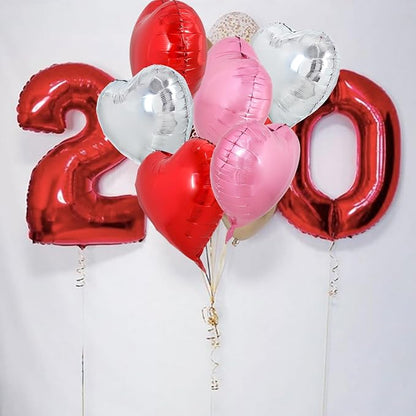 TONIFUL 30 Pcs 18 Inch Red Silver Pink Heart Shape Foil Mylar Balloons | Helium - Image 5