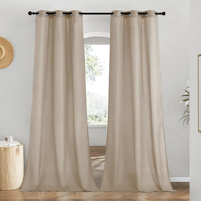 NICETOWN Linen Taupe Window Curtains 84 inches Long, Grommet Thick Linen Blend by NICETOWN