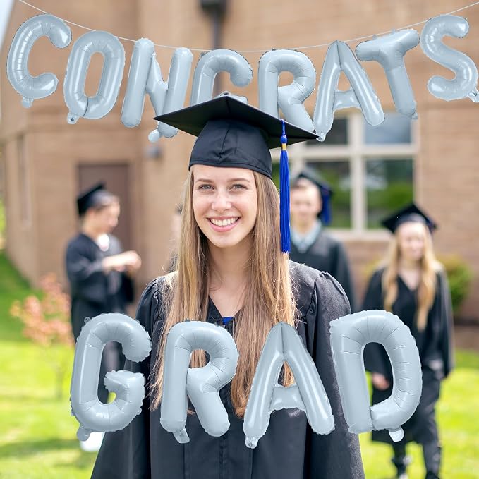 16 Inch Pastel Blue Congrats Grad Banner Balloons, Pastel Blue Congrats Grad - Image 4