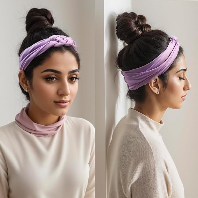 Vercret Headbands for Women Sailor Knot Headband Double Wide Elastic Adjustable Braided Hair Bands Non Slip for Girls Boho Stretchy Turban Headwrap Yoga Workout,Solid Color, 3Pcs