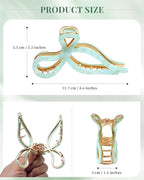 ACECHA 2 Pack Gold Metal Bow Hair Claw Clips for Women, 4.5" Colorful Non-slip Hairclips for Thick Thin Hair Claws Strong Hold Styling (Mermaid)