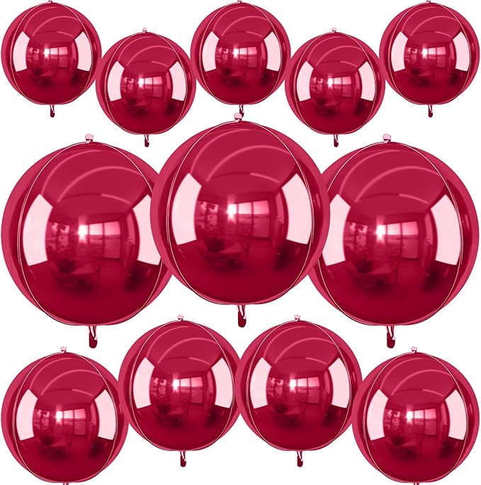 12Pcs Burgundy Red Round Foil Balloons, Metallic Deep Red Foil Balloon by vibzox
