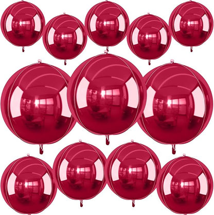 12Pcs Burgundy Red Round Foil Balloons, Metallic Deep Red Foil Balloon by vibzox