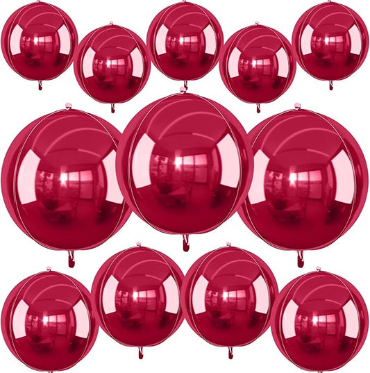 12Pcs Burgundy Red Round Foil Balloons, Metallic Deep Red Foil Balloon by vibzox