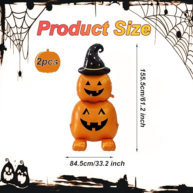 2Pcs Halloween Foil Balloons Standing Witch Stacked Pumpkin Balloons | Standing - Image 2