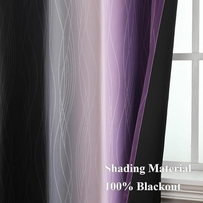 Black and Purple Ombre Blackout Curtains 90 Inches Long 2 Panels Set, Thermal - Image 5