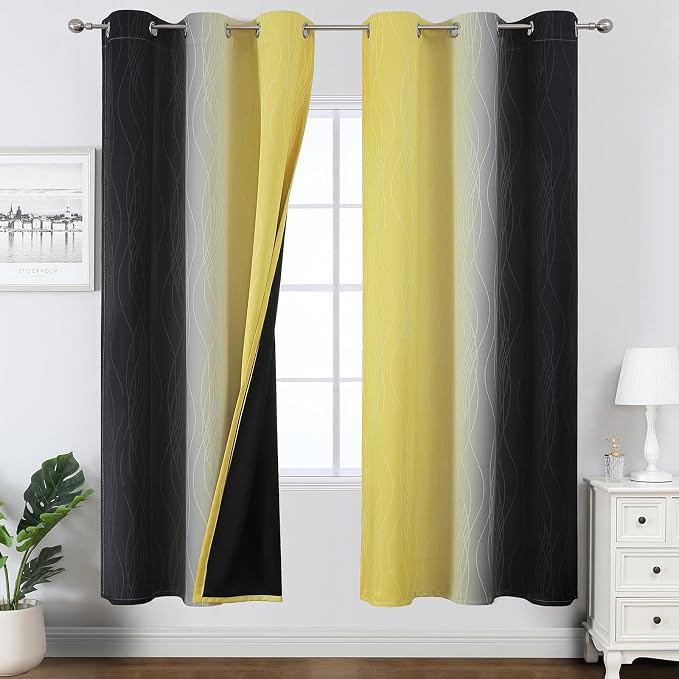 Yellow and Black Ombre Blackout Curtains by ESTELARTEXTILER