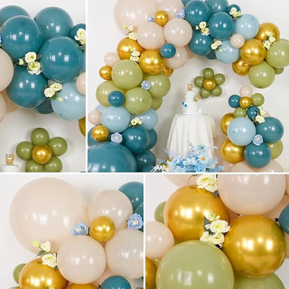Dusty Blue Green Balloon Garland Kit, Slate Blue Haze Fog Blue Sage Green Beige - Image 3