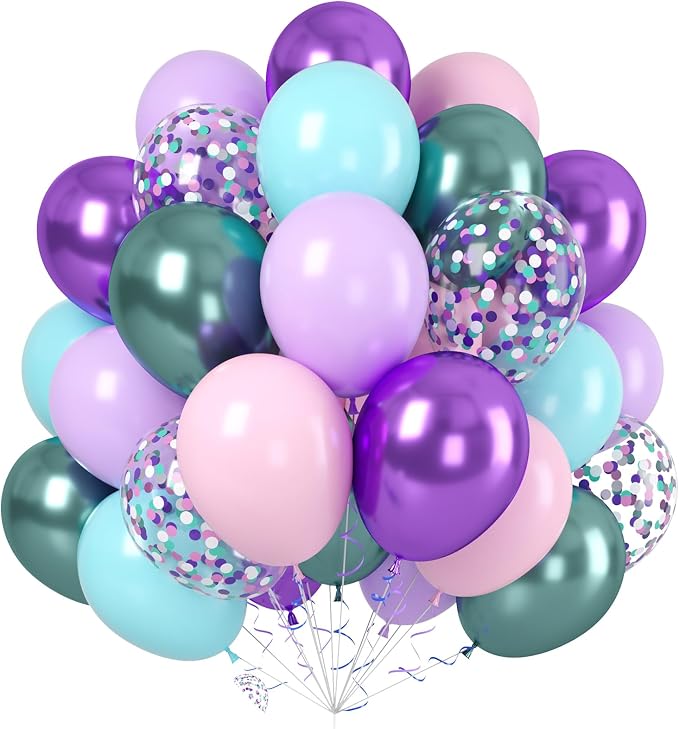 Paready Mermaid Balloons Set, 12Inch Pink Purple Balloon Purple Teal Blue by Paready