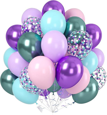 Paready Mermaid Balloons Set, 12Inch Pink Purple Balloon Purple Teal Blue by Paready