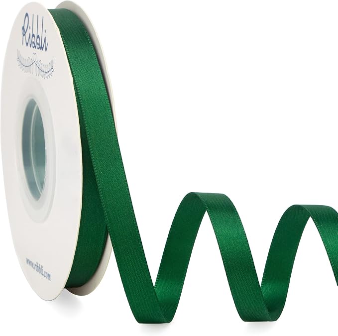 Ribbli Double Faced Forest Green Satin Ribbon, 3/8” x Continuous 25 Yards by Ribbli