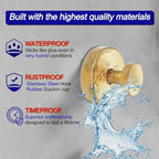 Suction Cup Hooks for Shower, Towel Hooks for Bathroom Window Glass, Bath Robe Looafh Hook for Hanging - 2 Pack, Gold