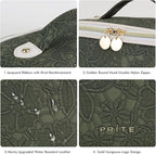 Prite Travel Cosmetic Bag Makeup Organizer Bag For Women Large Capacity Waterproof PU Leather Toiletry Bag with Handle and Clear Divider(Green Flower)