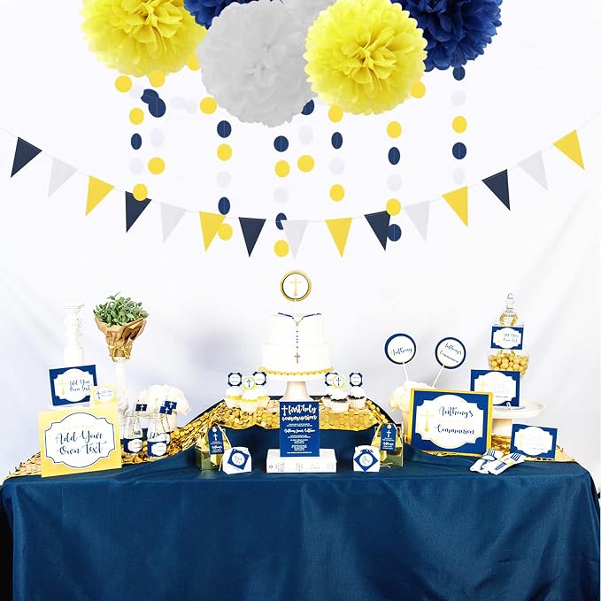 Navy-Blue White-Yellow Graduation Party Decorations - Image 5