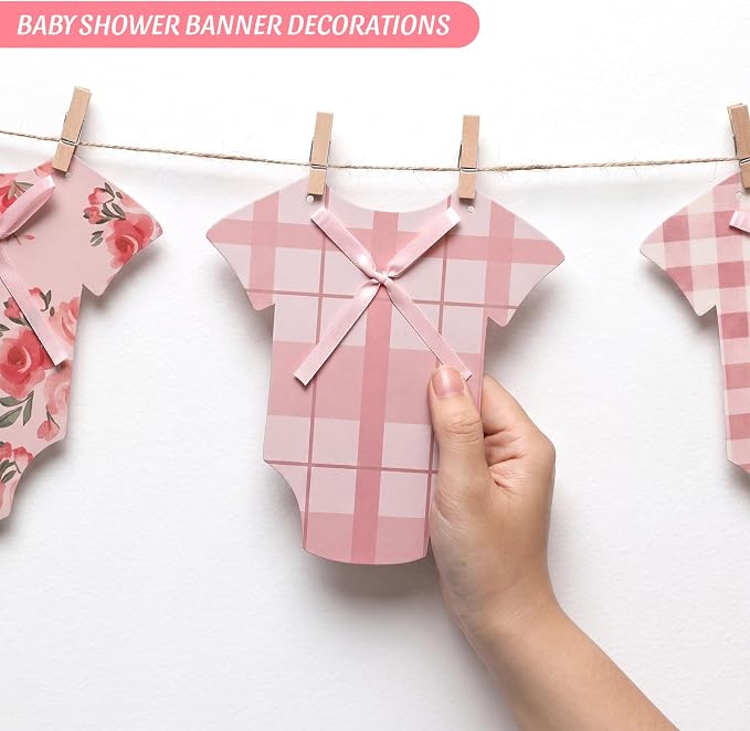 Frienda Baby in Bloom Paper Banner Baby Shower Pink Paper Bodysuit Dress - Image 4