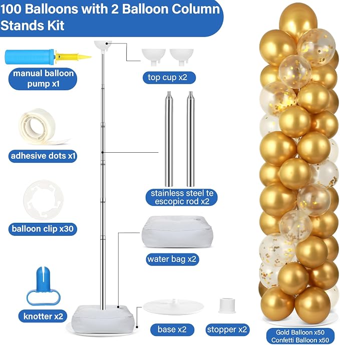 2 Sets Metallic Gold Balloon Column Stand Kit - Image 2