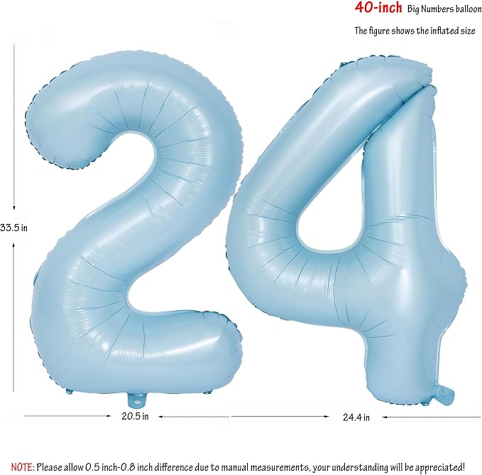 40 In Matte Blue Number Balloons Helium Foil Mylar Balloon Party Digital 24 | - Image 2