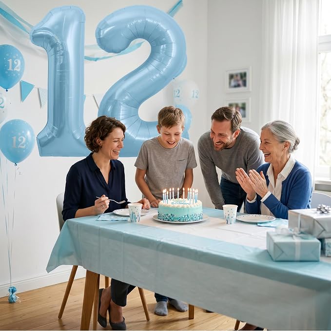TONIFUL 40 Inch Pastel Blue Number 12 Foil Balloons Large Mylar Foil Digit 12 - Image 6