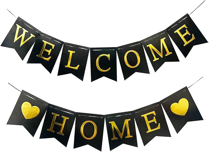 Welcome Home Banner Decorations Glitter Black Bunting Backdrop by Unknown