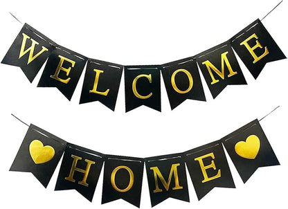 Welcome Home Banner Decorations Glitter Black Bunting Backdrop by Unknown