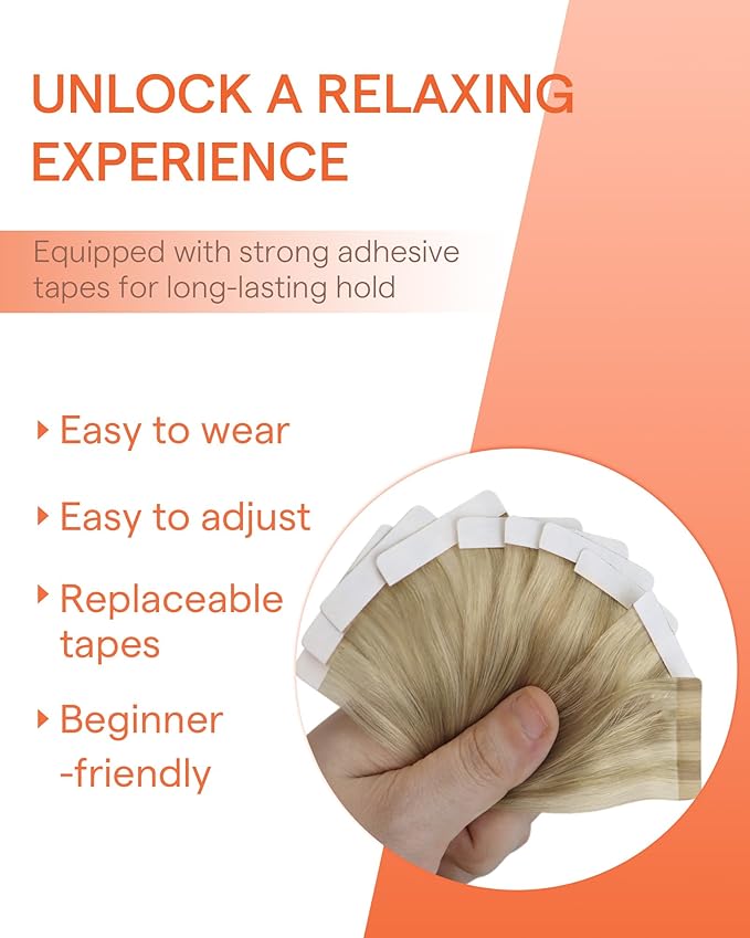 Sunny Hair Tape in Hair Extensions Real Human Hair Invisible Remy Hair Extensions Tape ins for Women Dark Honey Blonde Highlight Medium Blonde 20 inch 25G