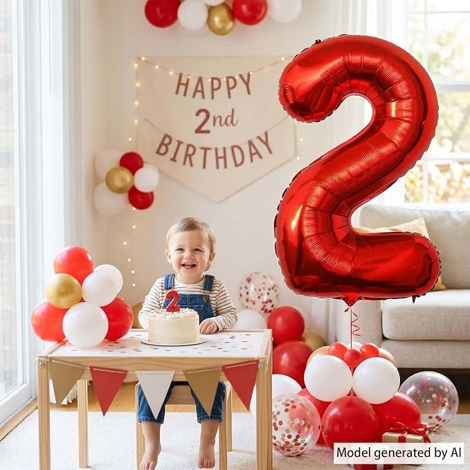 Red Number 2 Balloon 40 Inch, Foil Numeral - Image 6
