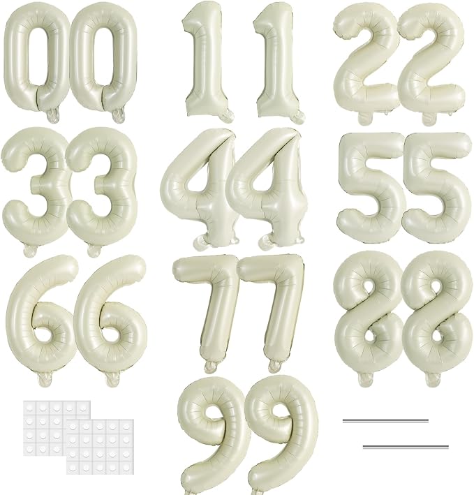 TONIFUL 20Pcs Number Balloon 2 Set 16 Inch Cream White 0-9 Numbers Balloons | by TONIFUL